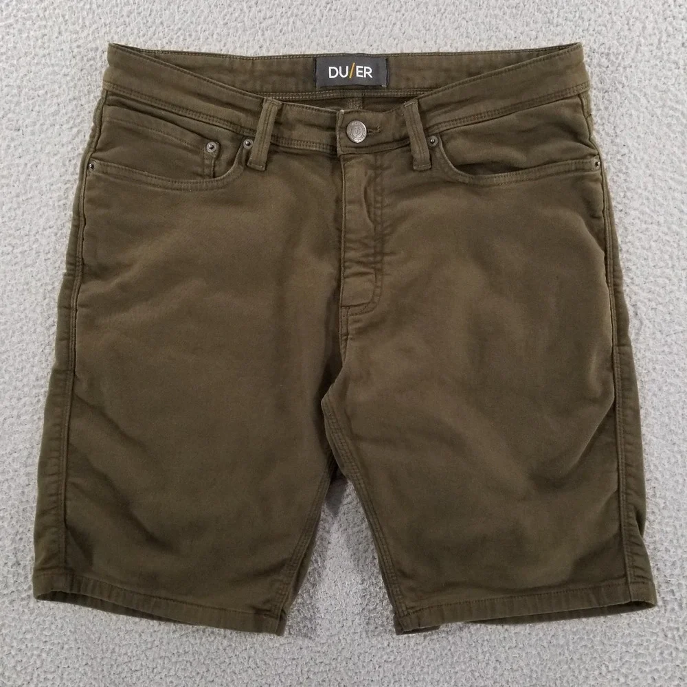 DU/ER Shorts Mens 34 Green Hiking Outdoor N2X Slim Fit Stretch 5 Pocket Zip Fly